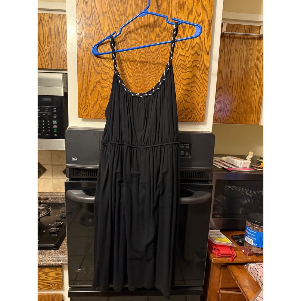 Hannah Womens Black Sleeveless Empire Waist Dress Silver Braided Trim Large‎